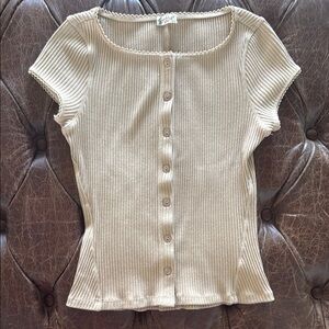 Free People Cream Ribbed Cap Sleeve Top